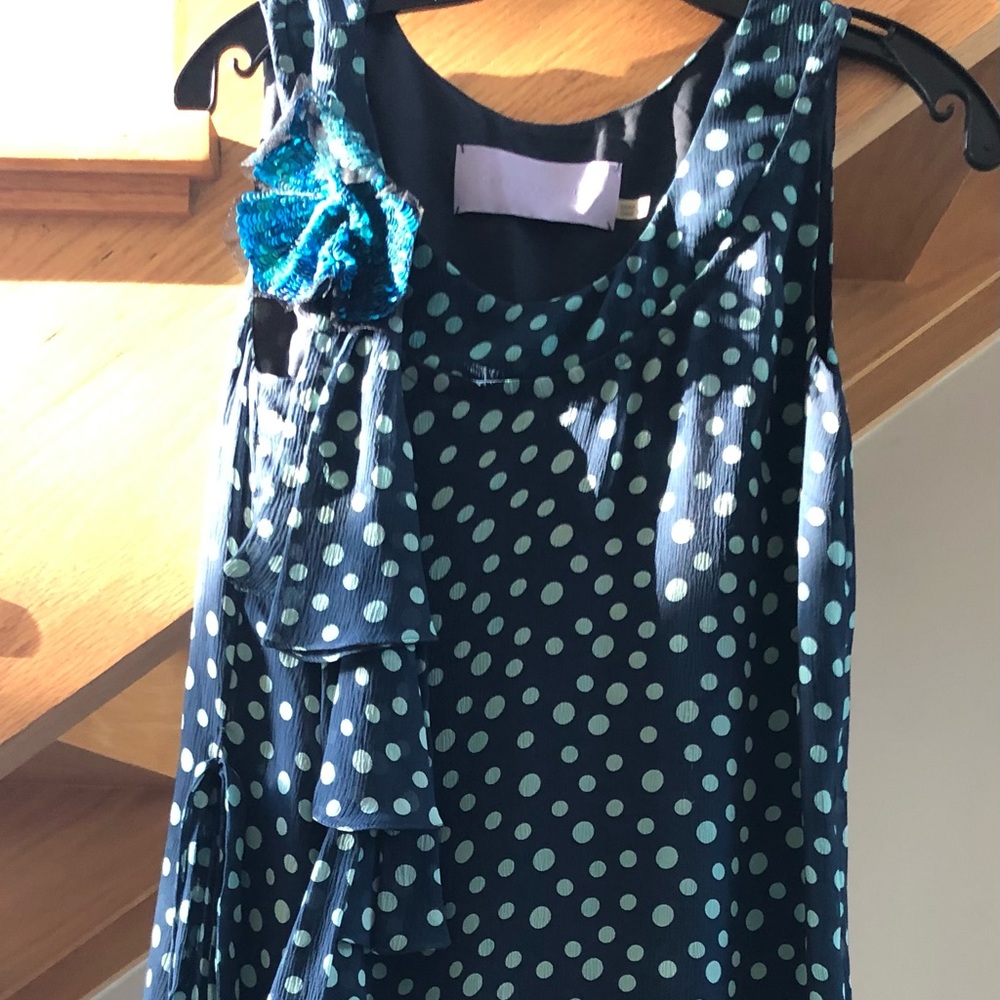 Vera Wang Lavender Label Polka Dot Silk Dress ~ Sz 2/36 ~ Blue ~ EUC